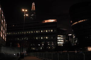 artificial lighting, building, city, city lights, England, eye level view, facade, Liverpool, night, office building, outdoor lighting, The United Kingdom, urban