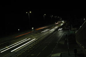 artificial lighting, car lights, city lights, elevated, England, evening, London, night, outdoor lighting, road, The United Kingdom, urban, winter