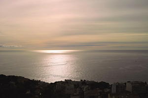 afternoon, Cirrostratus, cloudy, day, elevated, haze, looking down, Monaco, Monte Carlo, Monte-Carlo, museum, overcast, seascape, sky, sun glare, top-down perspective, water, winter