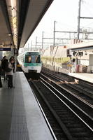 day, eye level view, France, Ile-De-France, Paris, platform, railway, shady, spring, station, sunny, train