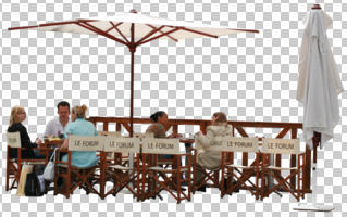 cafe, casual, caucasian, cutout, cutout groups, cutout people, day, eye level view, furniture, group, natural light, people, sitting, summer, umbrella