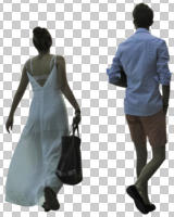 back, casual, caucasian, couple, cutout, cutout couples, cutout people, day, diffuse, diffused light, eye level view, summer, walking