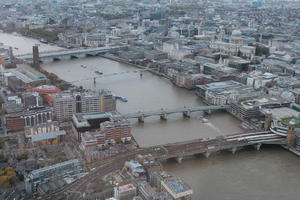 aerial view, bridge, city, day, diffuse, diffused light, England, London, overcast, river, The United Kingdom, urban, winter