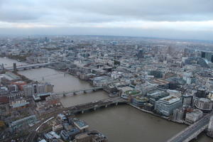 aerial view, bridge, city, day, diffuse, diffused light, England, London, overcast, river, The United Kingdom, urban, winter