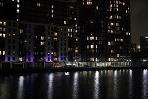 artificial lighting, cityscape, England, eye level view, London, night, reflected, river, The United Kingdom