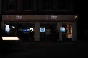 artificial lighting, building, England, eye level view, London, night, restaurant, spring, street, The United Kingdom, urban