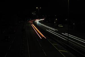 artificial lighting, car lights, city lights, elevated, England, evening, London, night, outdoor lighting, road, The United Kingdom, urban, winter