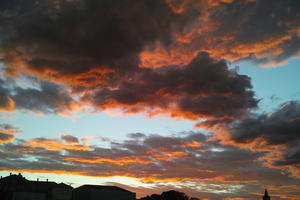 autumn, cloud, cloudy, Cumulus, dusk, dusk, evening, eye level view, natural light, open space, sky