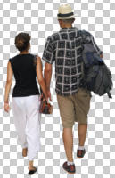 back, casual, caucasian, couple, cutout, cutout couples, cutout people, day, diffuse, diffused light, eye level view, summer, walking