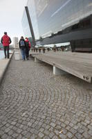 bench, Copenhagen , day, Denmark, facade, glass, Kobenhavn, lowered, overcast, pavement, winter