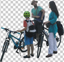 ambient light, bicycle, casual, caucasian, cutout, cutout groups, cutout people, cycling, day, diffuse, diffused light, eye level view, family, NA, natural light, people, standing, summer