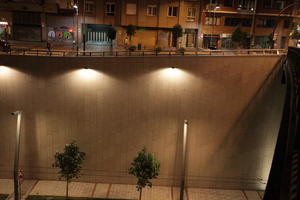 artificial lighting, Bilbao, elevated, night, Pais Vasco, Spain, tree, wall