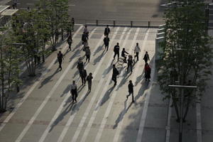 above, asian, day, Fukuoka, Fukuoka, group, Japan, natural light, people, spring, square, tree