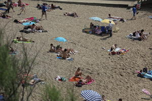 Aquitaine, beach, Biarritz, day, elevated, France, people, spring, sunbathing, sunlight, sunny, sunshine