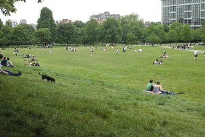 casual, day, England, eye level view, grass, group, lawn, London, natural light, park, people, picnicking, sitting, spring, The United Kingdom