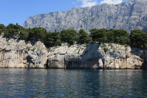 coastline, Croatia, day, eye level view, Makarska, rockery, seascape, Splitsko-Dalmatinska, summer, tree, vegetation