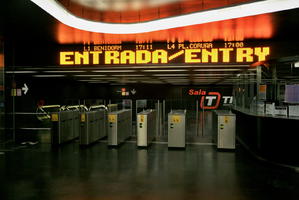 Alicante, artificial lighting, eye level view, floor, indoor lighting, interior, lamp, LED, sign, Spain, station, Valenciana