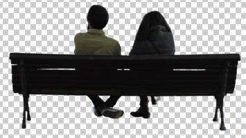 ambient light, back, casual, couple, cutout, cutout couples, cutout people, day, eye level view, natural light, sitting