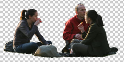 casual, cutout, cutout groups, cutout people, day, eye level view, group, people, picnicking, sitting, spring, sunny