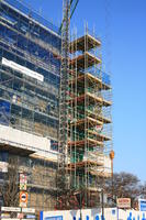 architecture, bright, building, building-site, day, England, eye level view, facade, London, natural light, noon, scaffolding, sunlight, sunny, The United Kingdom, winter