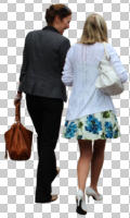 ambient light, back, casual, caucasian, cutout, cutout people, cutout women, day, eye level view, walking, woman