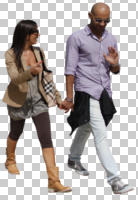 caucasian, couple, cutout, cutout couples, cutout people, day, eye level view, front, people, smart casual, summer, sunny, walking