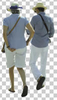 back, casual, caucasian, couple, cutout, cutout couples, cutout people, day, eye level view, summer, sunny, walking