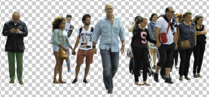 casual, cutout, cutout groups, cutout people, day, diffuse, diffused light, eye level view, front, group, summer, walking