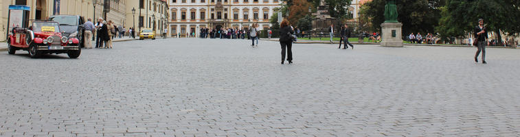 car, casual, classic car, day, diffuse, diffused light, eye level view, group, Hlavni Mesto Praha, natural light, pavement, people, Prague, street, summer, The Czech Republic, walking