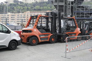 ambient light, city, day, diffused light, dockside, eye level view, forklift, Monaco, Monte Carlo, Monte-Carlo