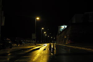 artificial lighting, city, Croatia, eye level view, fortress, night, spring, street, wet, Zadar, Zadarska