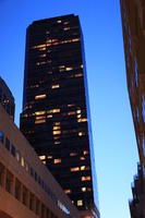 architecture, artificial lighting, below, dusk, facade, Manhattan, New York, skyscraper, The United States