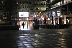 artificial lighting, clock, England, eye level view, London, night, pavement, reflected, square, The United Kingdom