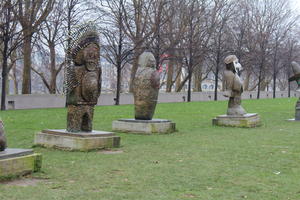 day, eye level view, France, grass, Ile-De-France, natural light, overcast, Paris, park, sculpture, winter