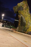 art, artificial lighting, Bilbao, eye level view, night, Pais Vasco, pavement, sculpture, Spain