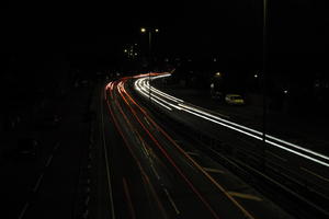 artificial lighting, car lights, city lights, elevated, England, evening, London, night, outdoor lighting, road, The United Kingdom, urban, winter