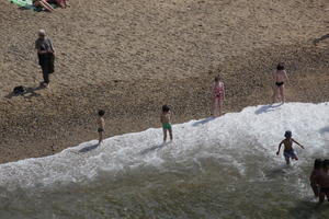 Aquitaine, beach, Biarritz, day, elevated, France, people, spring, sunbathing, sunlight, sunny, sunshine