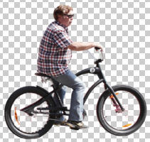 casual, caucasian, cutout, cutout men, cutout people, cycling, day, eye level view, male, man, side, spring, sunny