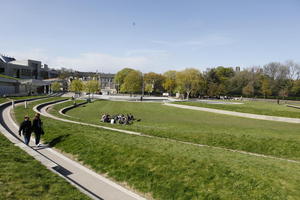 afternoon, day, Edinburgh, elevated, grass, group, natural light, park, people, Scotland, spring, steps, The United Kingdom