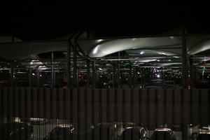 airport, artificial lighting, elevated, eye level view, louvres, Madrid, night, parking, Spain