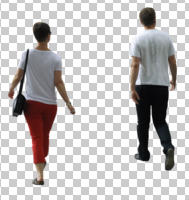 ambient light, back, casual, caucasian, couple, cutout, cutout couples, cutout people, day, eye level view, natural light, summer, walking