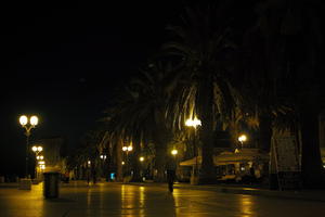 artificial lighting, autumn, Croatia, evening, eye level view, lamppost, lowered, night, pavement, promenade, Splitsko-Dalmatinska, Trogir