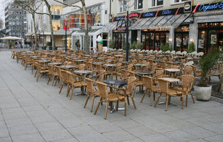 cafe, chair, day, Deutschland, Dortmund, eye level view, furniture, Nordrhein-Westfalen, overcast, pavement