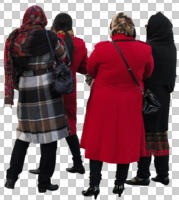 back, casual, cutout, cutout groups, cutout people, day, eye level view, group, Muslim, natural light, people, standing, winter, woman