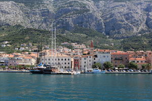 boat, Croatia, day, eye level view, Makarska, marina, seascape, Splitsko-Dalmatinska, summer, town, tree, vegetation, yacht