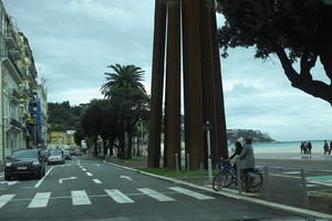 car, crossing, eye level view, France, Nice, overcast, palm, Provence Alpes Cote D