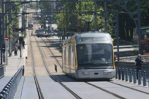 day, direct sunlight, eye level view, Porto, Porto, Portugal, spring, street, sunny, tram, tramlines