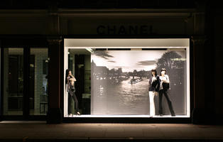 architecture, artificial lighting, England, eye level view, London, mannequin, night, object, retail, shop, The United Kingdom, window