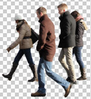 casual, cutout, cutout groups, cutout people, day, eye level view, group, natural light, people, side, walking, winter