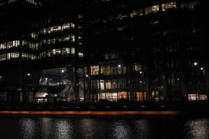 artificial lighting, building, building, England, eye level view, London, night, office, river, riverbank, The United Kingdom, waterfront, winter